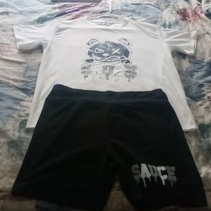 Two Pieces Street Print Patchwork O Neck Sleeve